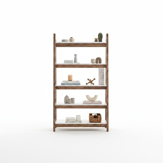 Brown-White Bookshelf Living Room Designer Wooden Shelves Fine Furniture