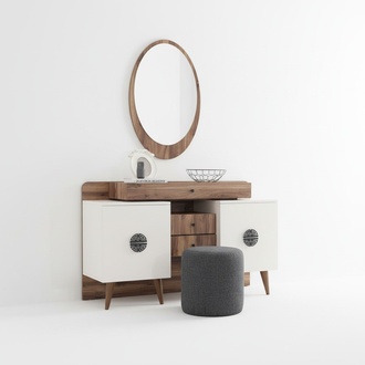 Brown-White Makeup Table with Mirror Luxurious Bedroom Wooden Furniture