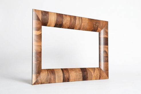 Brown wood and glass mirror, elegant for living room and hallway.
