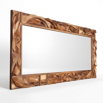 Brown wood and glass mirror in an elegant style for the bedroom.
