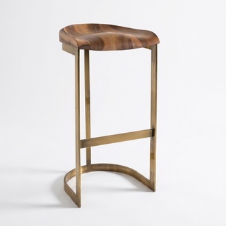 Brown Wooden Bar Stool Elegant Modern Seat Stool for Living Room