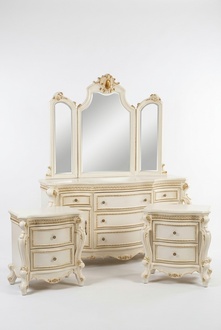 Baroque style made of real wooden set of dressing table & massive mirror
