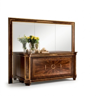 Living room XXL wall unit wooden sideboard with swing doors & mirror italian furniture