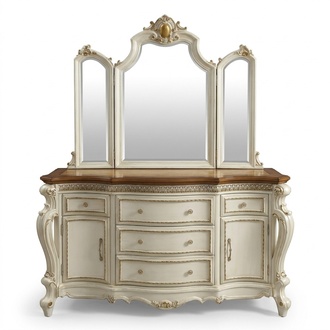 Dresser Chest of Drawers with Mirror Genuine Handcrafted Wood Baroque Rococo Shelf
