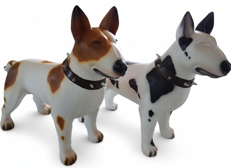 Decorative sculpture designed as a motley standing bull terrier 85x116cm