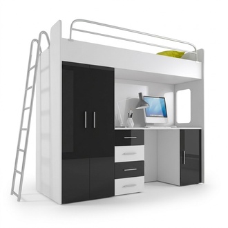 DOUBLE BUNK BED BUNK BED WITH DESK + WARDROBE - RAJ-4-D BLACK