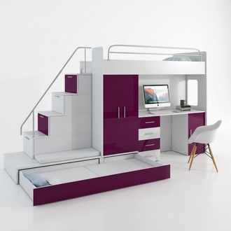Bunk bed, loft bed, bed, desk + wardrobe, multifunctional high bed