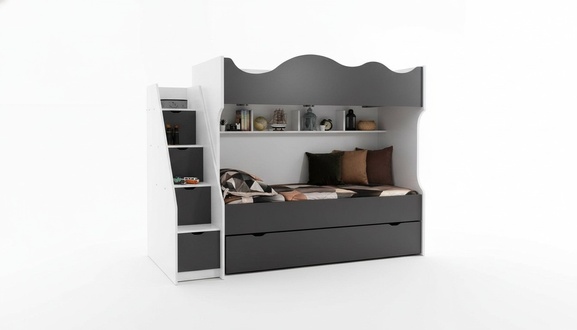 Bunk bed bed children\'s bed children\'s furniture gray set modern children