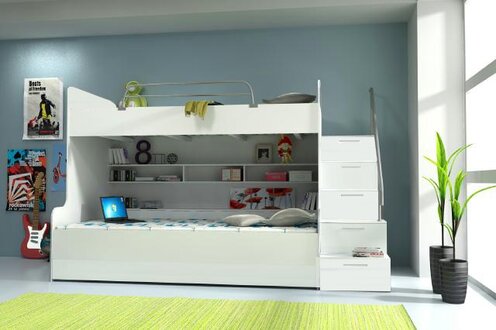 Bunk Bed Double Bed Bunk Bed Beds B003 RAJ2 3-Piece White/White