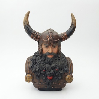 Decorative figure designed as an original colored viking in helmet with horns 70cm