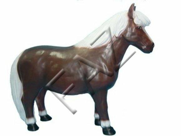 Decorative sculpture designed as gloss brown colored pony with white mane 99x126cm