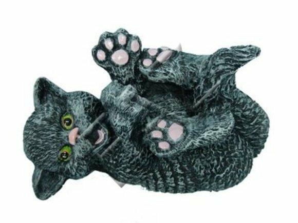 Decorative sculpture designed as playful mobley grey cat C331 20x30cm