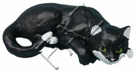 Decorative sculpture designed as mobley white black colored cat figure 15x40cm C180