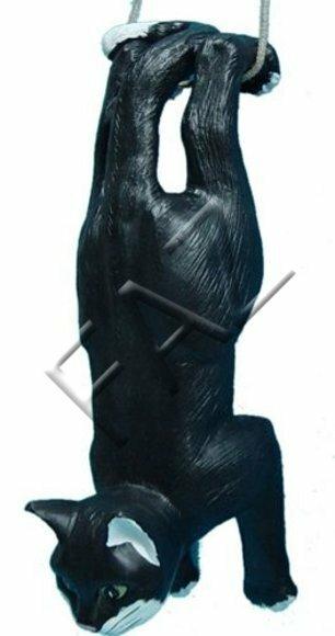 Decorative sculpture designed as a mobley black white cat hanging on a rope 47cm height C182