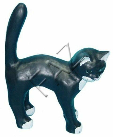 Decorative sculpture designed as white black motley cat 46cm height