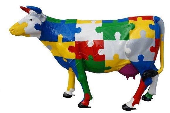 Colorful mosaic painted decorative cow figure sculpture 216cm length