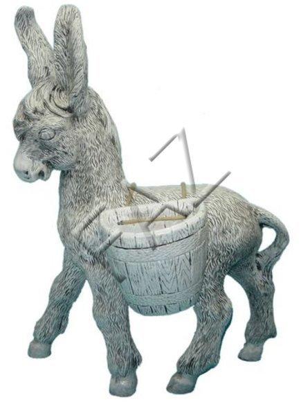 Full silver colored decorative sculpture designed as a donkey with basket figure 80x60cm sizes