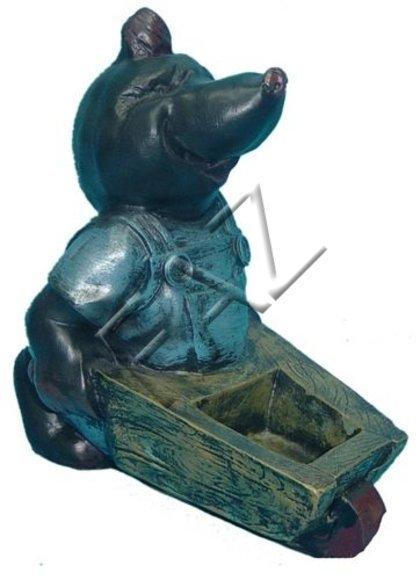 Decorative sculpture designed as black colored happy mole miner figure 33cm height