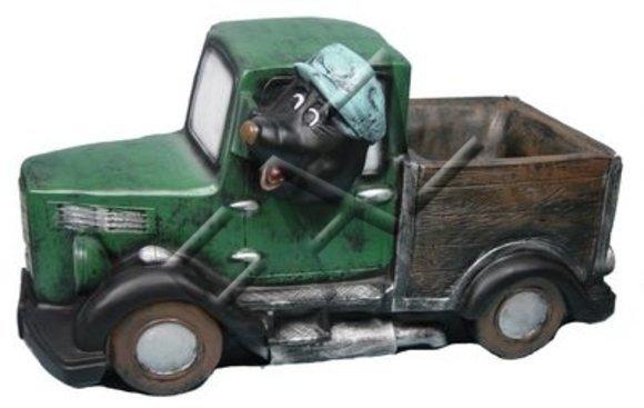 Decorative sculpture designed as mole miner on a truck 93cm height