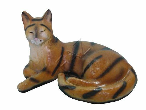 Decorative sculpture designed as oranged colored napping cat with black stripes 37cm height C273