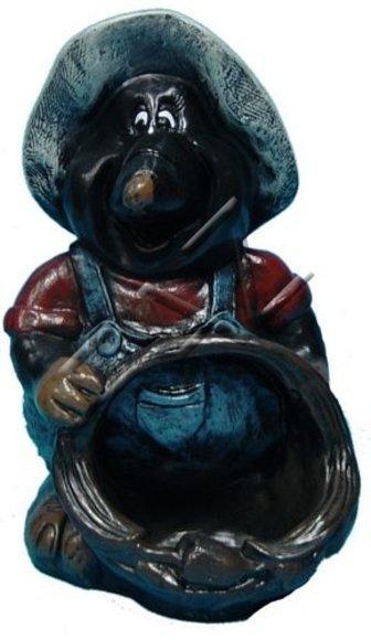 Decorative sculpture designed as black colored mole gardener with a basket 48cm height
