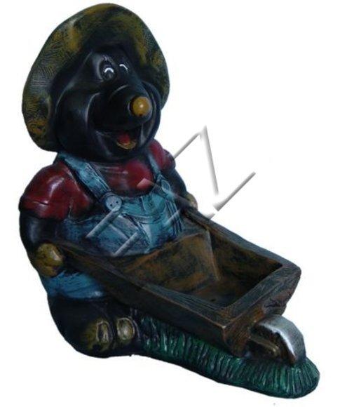 Decorative sculpture designed as black happy mole miner with a carriage 47x43cm sizes