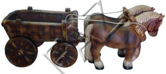 Decorative sculpture designed as 2x-horses with carriage 52 x 144 cm