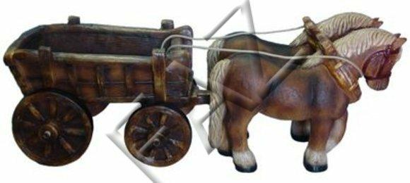 Decorative sculpture designed as brown colored horses with carriage 52x144cm