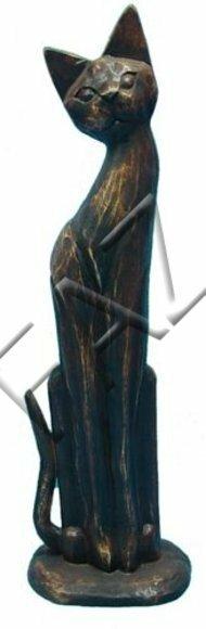 Decorative sculpture designed as dark bronze colored motley cat 80cm height C328a