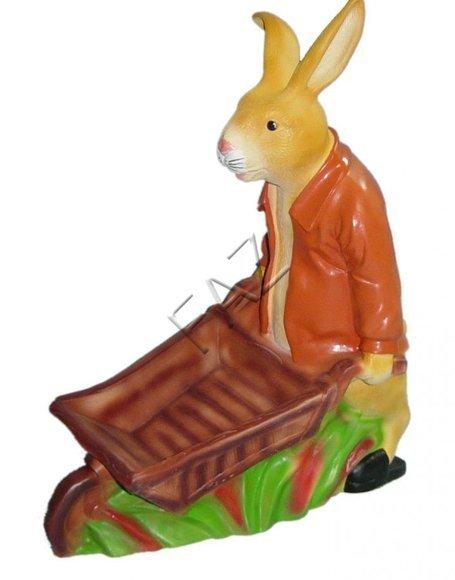 Decorative garden sculpture designed as rabbit with wheelbarrow 74cm height