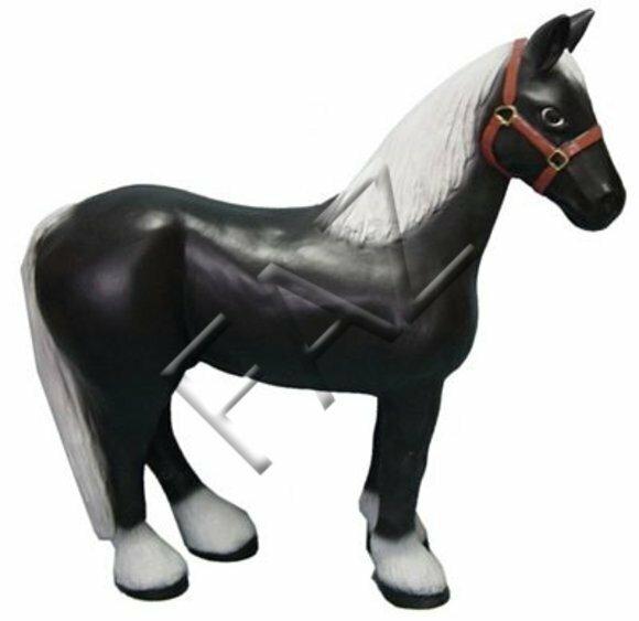 Designer decorative sculpture of black colored horse with white mane