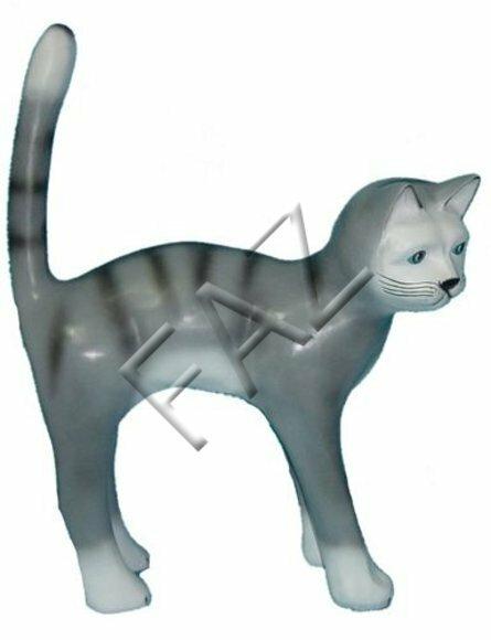 Decorative sculpture designed as grey gloss cat with black stripes 108cm height