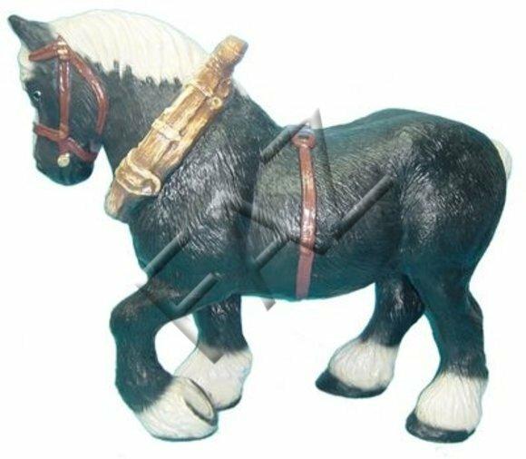 Decorative sculpture designed as full black colored pony with white mane 76 x 93 cm