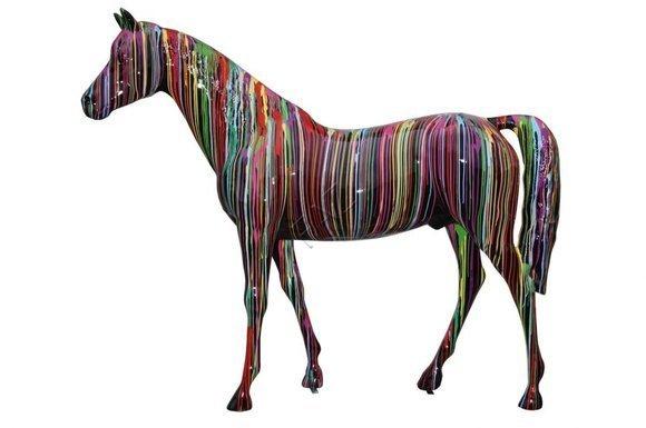 Gloss horse decorative sculpture in colorful stripes 216 cm length