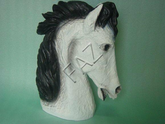 Decorative sculpture designed as handcrafted white horse head with black mane