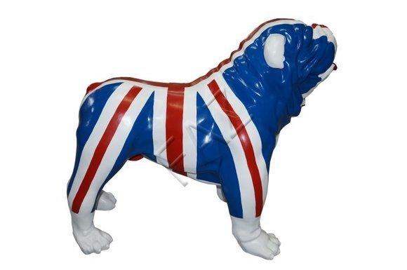 Design colorful gloss pug figure with GB flag picture for garden decorative sculpture 92cm