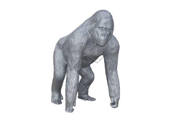 Full silver colored decorative garden sculpture designed as gorilla figure