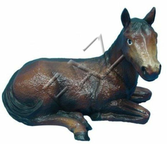 Decorative sculpture designed as gloss dark brown colored lying foal 32x42cm
