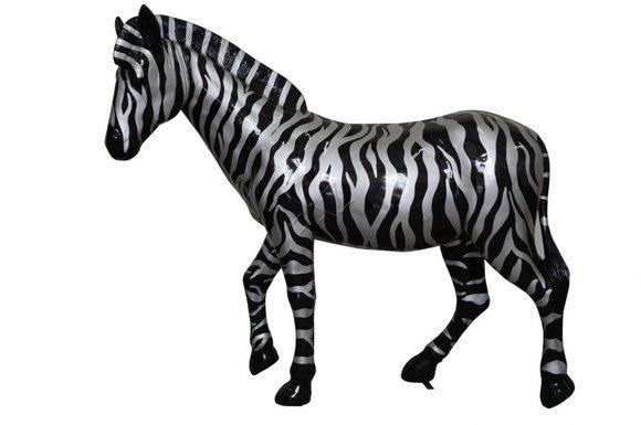 Decorative white/black painted zebra figure sculpture 190cm length