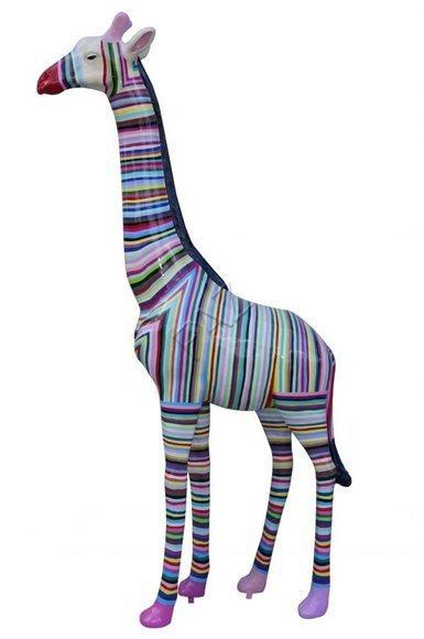 Giraffe decorative massive sculpture in colorful stripes painted 210cm height
