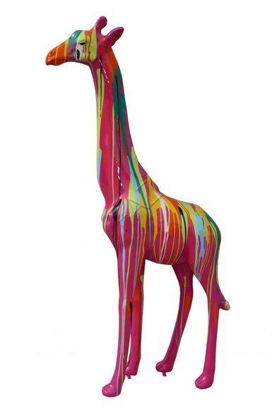 Pink painted in colorful stripes giraffe decorative sculpture 210cm height