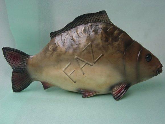Decorative sculpture designed as an original colored fish of carp 46 x 87 x 23 cm