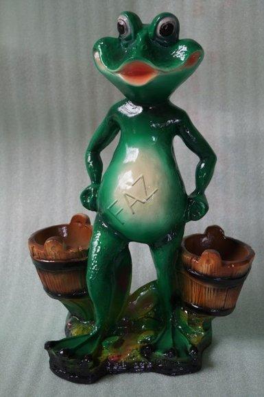 Decorative gloss sculpture designed as a frog with buckets 48 x 32 x 18cm