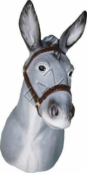 Decorative wall sculpture designed as dark silver colored donkey with black mane 56cm height