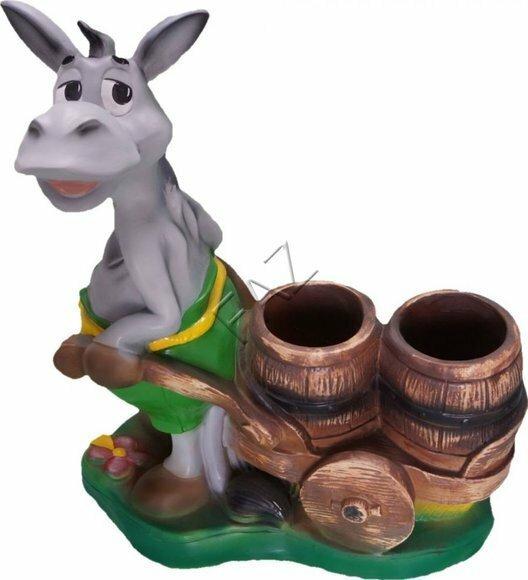 Decorative sculpture designed as silver donkey with barrels 50cm height
