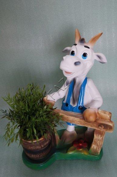 Decorative sculpture designed as goat with a barrel of plants 50x37cm sizes