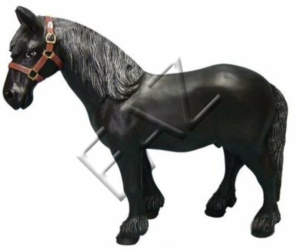 Decorative sculpture designed as full black gloss colored horse 50x58cm height