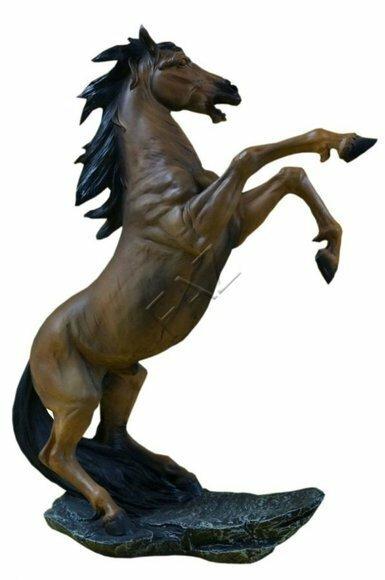 Decorative sculpture on a platform designed as dark brown colored horse with black mane 91x75cm