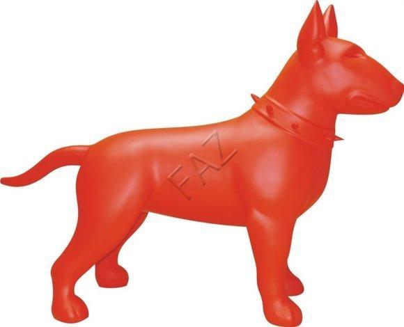 Full red colored decorative sculpture designed as bull terrier figurine 85x100cm