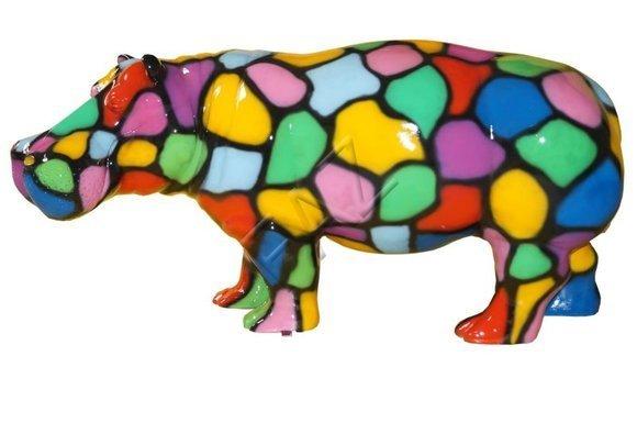 Colorful mosaic painted decorative hippopotamus sculpture 171cm length